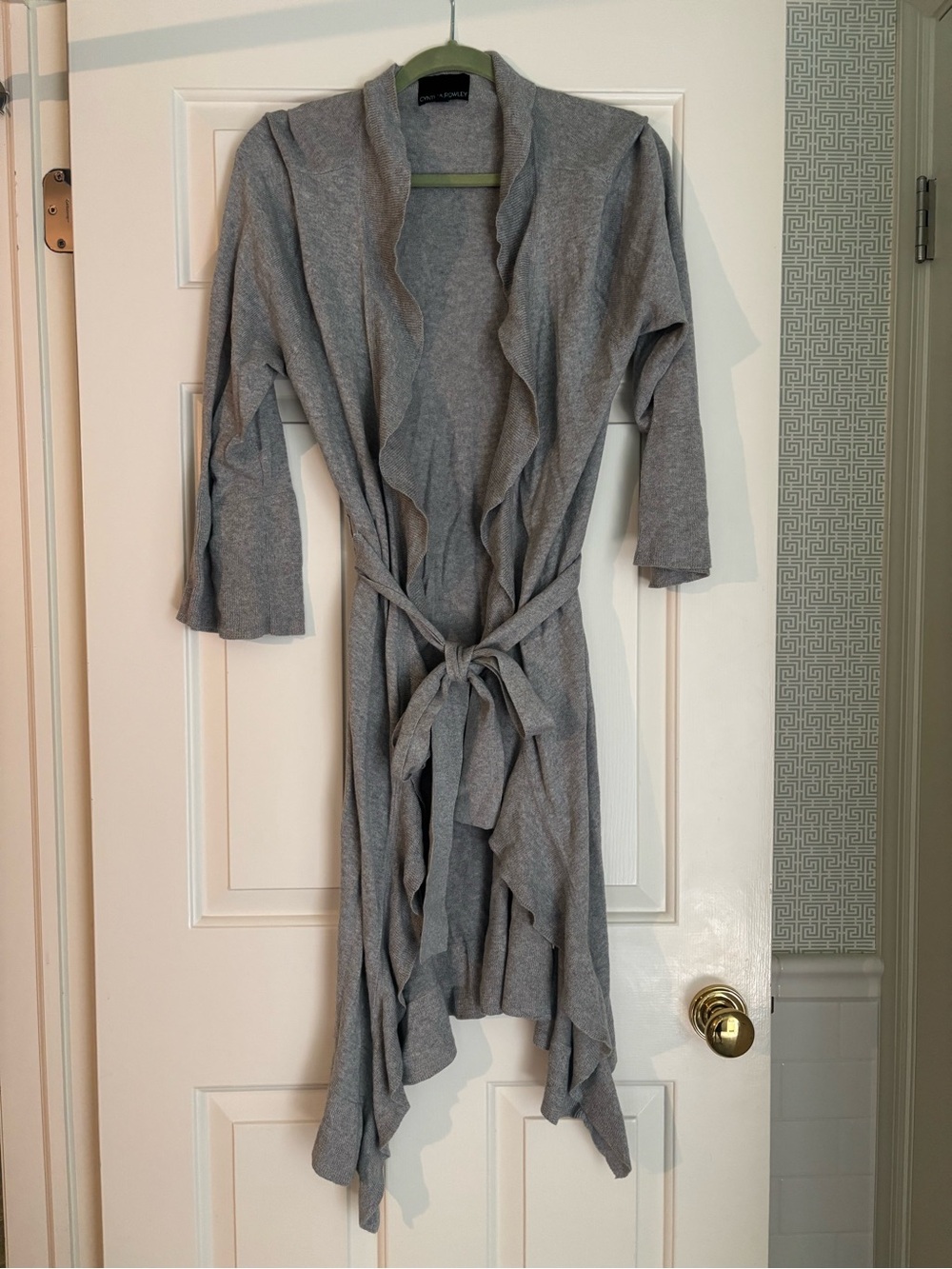 Gray Ruffle Front Wrap Sweater / Robe